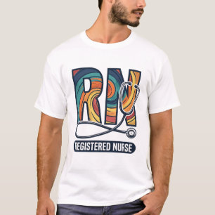 Camiseta Enfermeira Registrada RN Desenho Vetorial Arco-íri