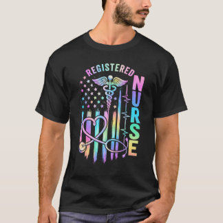 Camiseta Enfermeira Registrada RN Estetoscópio EKG Bandeira