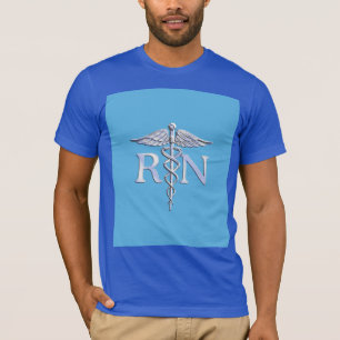 Camiseta Enfermeira Registrada RN Prata Tal Como Caduceus B