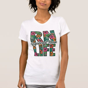 Camiseta Enfermeira Registrada RN Vida Floral Desenho Vetor