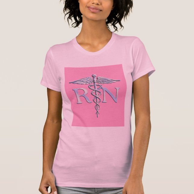 Camiseta Enfermeira Registrada Rosa claro Silver Caduceus (Frente)