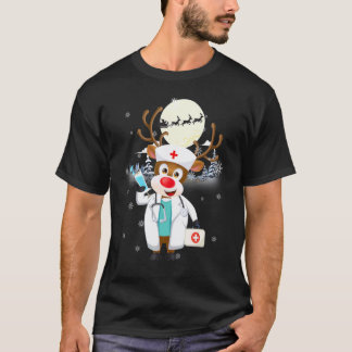 Camiseta Enfermeira Rena Estetoscópio Jaleco Natal Médico