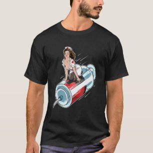 Camiseta Enfermeira Rockabilly Pin-Up Montando uma Seringa