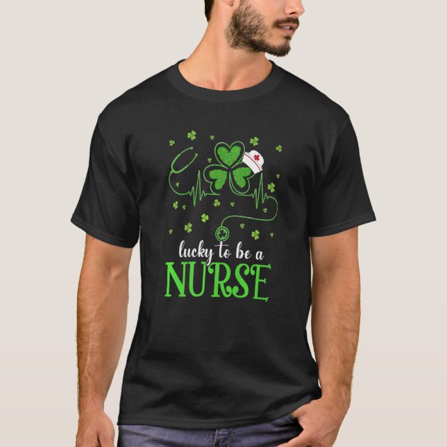 Camiseta Enfermeira Rua Patrick S Day Enfermeira Sortudo Sh (Frente)