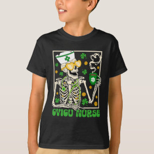 Camiseta Enfermeira Skeleton Cvicu Café Shamrock St Patrick