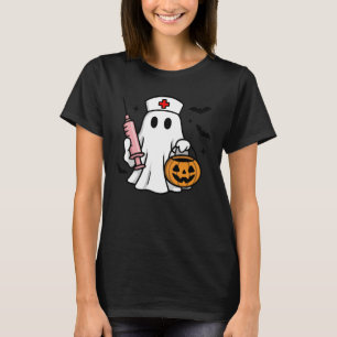 Camiseta Enfermeira Spooky Ghost Halloween Trabalhador de S