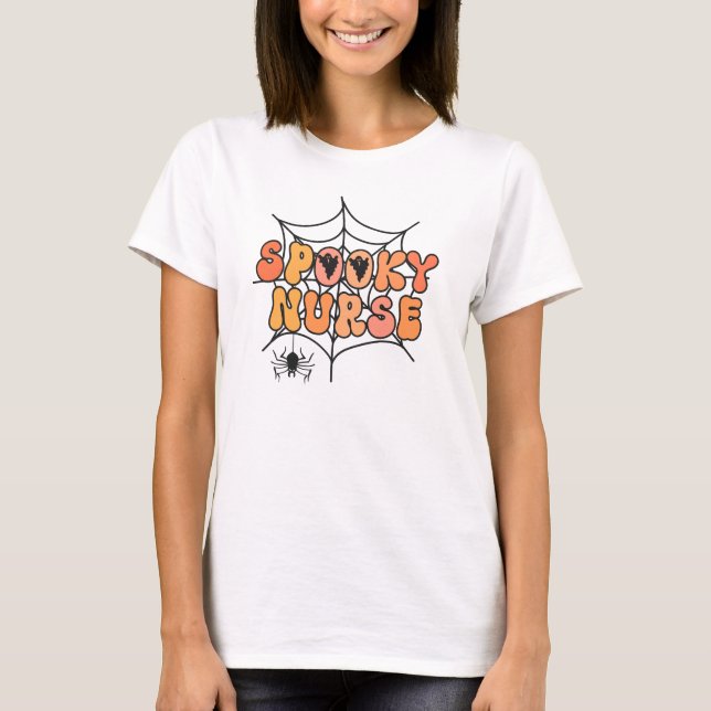 Camiseta Enfermeira Spooky retro fantasmas da teia das aran (Frente)