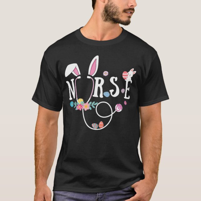 Camiseta Enfermeira Stethoscope Enfermeira Páscoa Coelhinho (Frente)