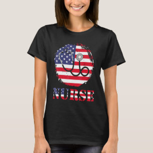 Camiseta Enfermeira Sunflower Stethoscope Usa Flag Patrióti