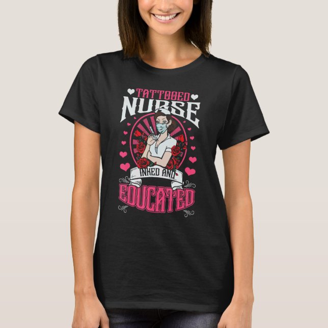 Camiseta Enfermeira Tatuada Marcada e Educada (Frente)