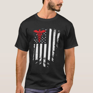 Camiseta Enfermeira Thin Red Line Caduceus Flag Americano