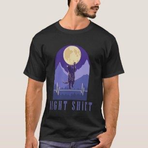Camiseta Enfermeira Turno Noturno Gato Lua EKG ECG Cardíaco