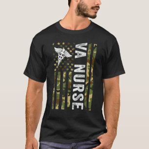 Camiseta Enfermeira VA Camuflagem Bandeira Americana Enferm