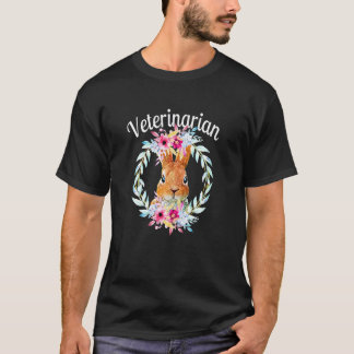 Camiseta Enfermeira Veterinária Coelho da Páscoa com Floral