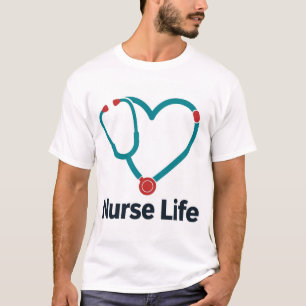 Camiseta Enfermeira Vida Estetoscópio Coração