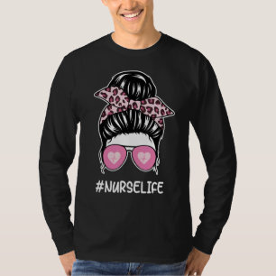Camiseta Enfermeira Vida Rosa Leopardo Maluco Enfermeira Cu
