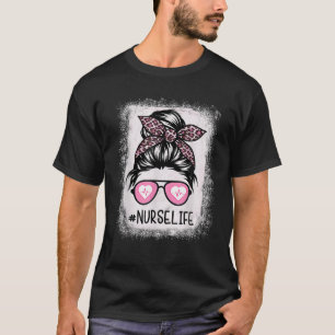Camiseta Enfermeira Vida Sangrada S Rosa Leopardo Messy Bun