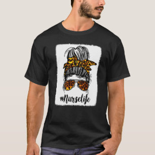 Camiseta Enfermeira Vida Sangrenta Leopardo Mensageiro Bun