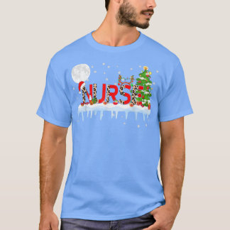 Camiseta Enfermeira Xmas Árvore clara Leopardo Santa Hat Re