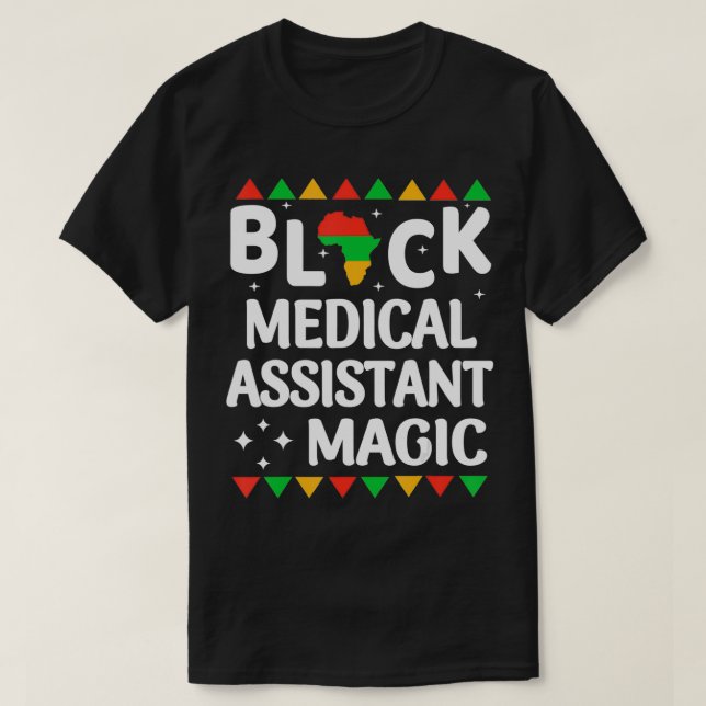 Camiseta Enfermeiras Negras Assistente médico Magic Black H (Frente do Design)