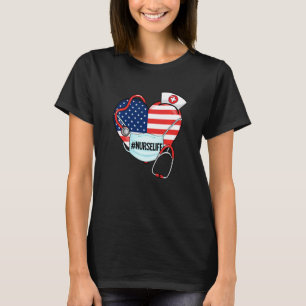 Camiseta Enfermeiro American Heart Flag Face Stethosco