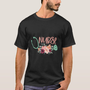 Camiseta Enfermeiro Bonito Estetoscópio Com Flores - Enferm