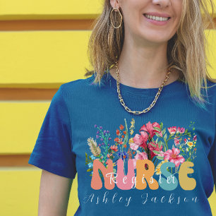 Camiseta Enfermeiro de flores silvestres de cor aquática pe