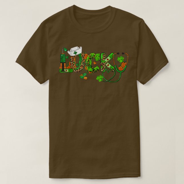 Camiseta Enfermeiro Dia de São Patrício KG Shamrock Lucky E (Frente do Design)