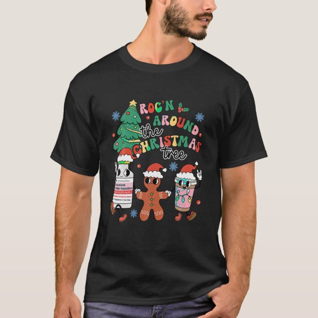 Camiseta Enfermeiro ER ICU RN Xmas Roc engraçado em torno d (Frente)