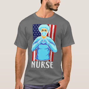 Camiseta Enfermeiro Heart USA Flag Nursing Hospital Medicin