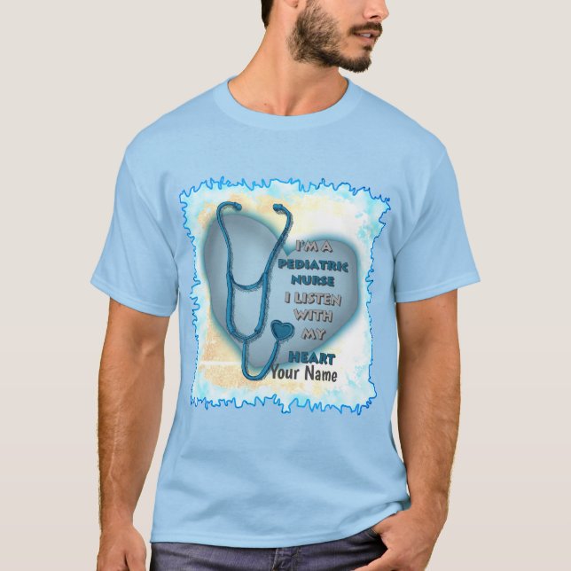 Camiseta Enfermeiro Pediátrico do Coração Azul (Frente)