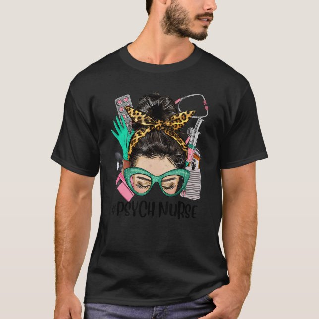 Camiseta ENFERMEIRO PSYCH Messy Bun Afro Hair Nurse Life He (Frente)