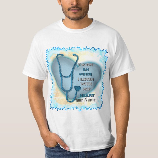 Camiseta Enfermeiro Registrado Blue Heart RN (Frente)
