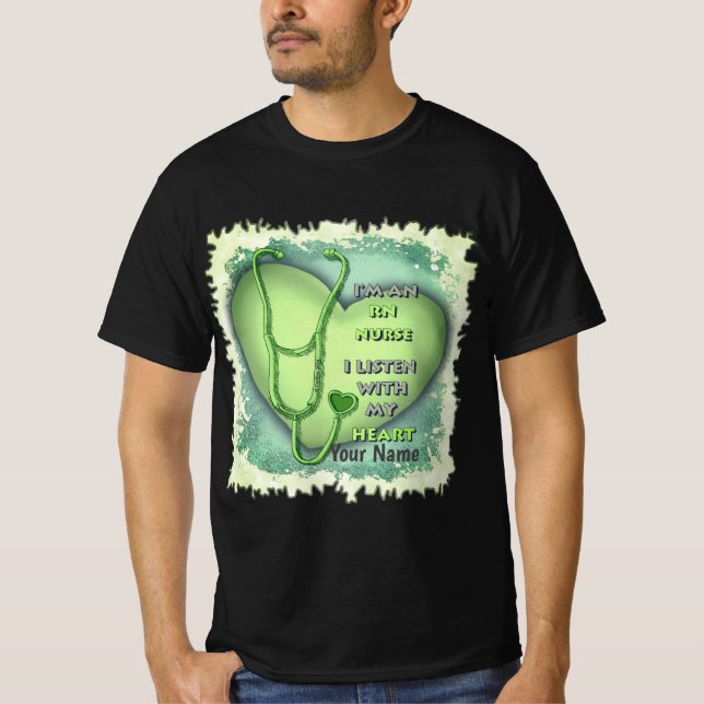 Camiseta Enfermeiro Registrado do Green Heart RN (Frente)