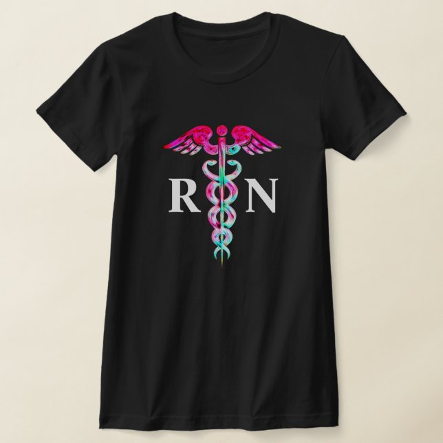 Camiseta Enfermeiro Registrado Moderno RN Pink Teal Caduco (Postura )