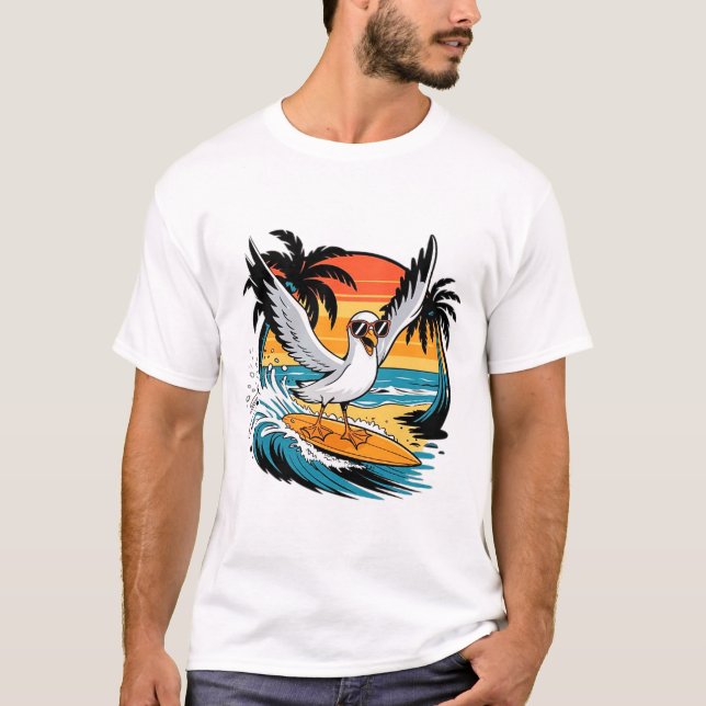 Camiseta Enfermeiro-Surfista de inverno, Surfe de Seagull (Frente)