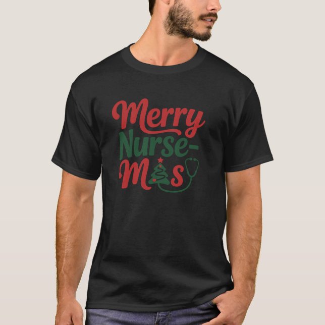 Camiseta Enfermeiros felizes Enfermeiros De Natal Stethosco (Frente)