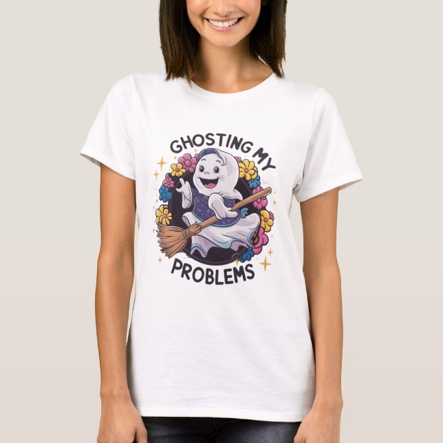 Camiseta Enganando meus problemas, Design de Fantasmas Engr (Frente)