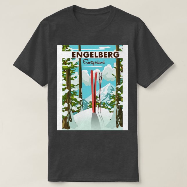 Camiseta Engelberg Suiça ski poster (Frente do Design)