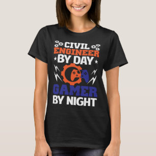 Camiseta Engenheiro Civil de Dia Jogador de Videojogos à No