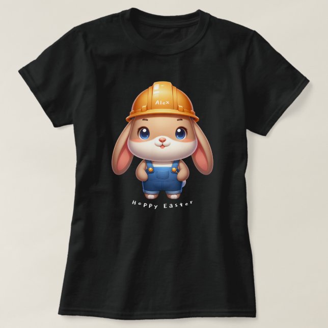 Camiseta Engenheiro Coelho Cortado - Páscoa Hoppy Nome Pers (Frente do Design)