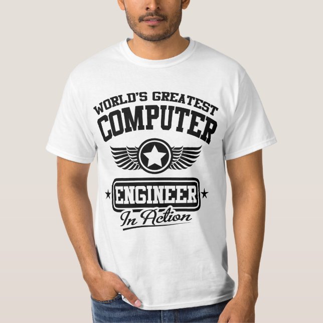 Camiseta Engenheiro de computador do mundo o grande na ação (Frente)