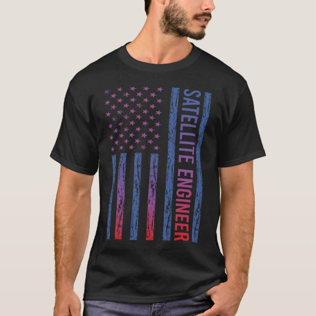 Camiseta ENGENHEIRO de Satélite de Sinalizador EUA (Frente)