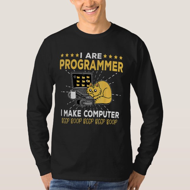 Camiseta Engenheiro de Software Gato Laranja Programador Fa (Frente)