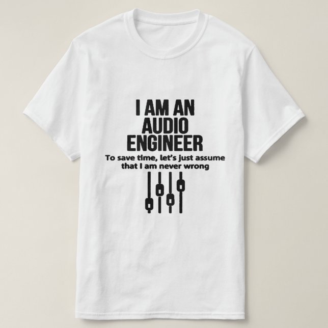 Camiseta Engenheiro de som/áudio preto/branco (Frente do Design)
