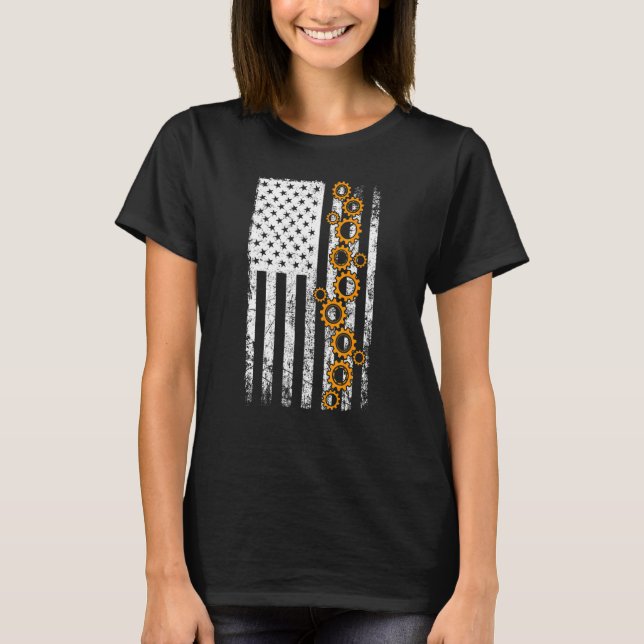 Camiseta Engenheiro EUA Bandeira Americana Mecânica Patriót (Frente)