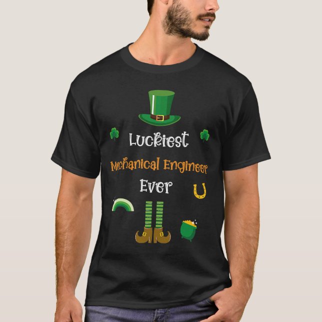 Camiseta Engenheiro Mecânico Feliz Dia de São Patrício Luck (Frente)