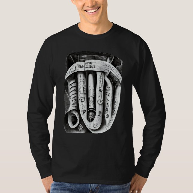 Camiseta Engineering Complex Mechanical Machine Pencil Sket (Frente)