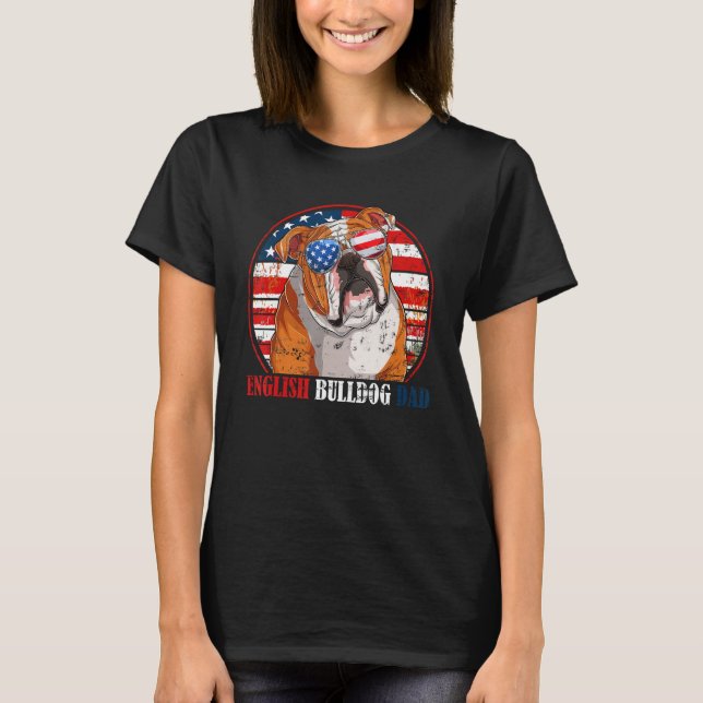 Camiseta English Bulldog Dad Retro American Flag Patriotic  (Frente)