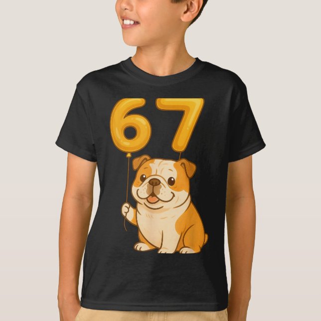 Camiseta English Bulldog Dog Funny 67 Meme Six Seven Balloo (Frente)